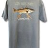A t-shirt with an image of a fish on it.